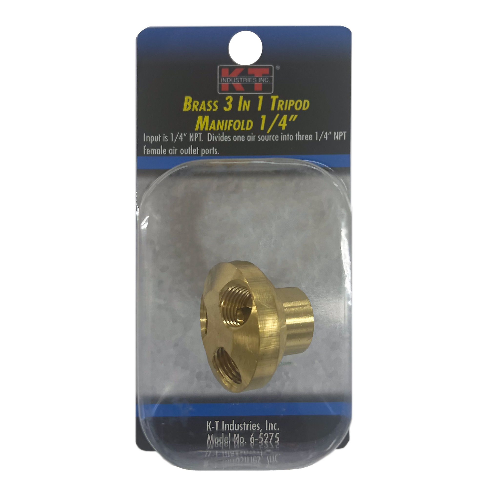 K-T Industries 3-in-1 Manifold Tripod — 1/4in. NPT Input, 3 Female Outlet Ports, Model# 6-5275